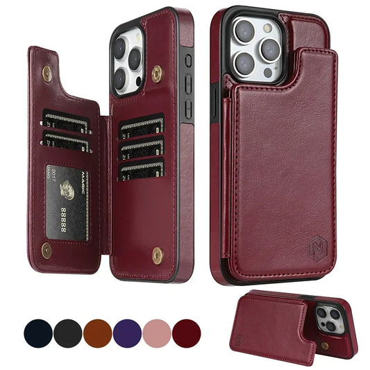 RFID Blocking Leather Wallet Case for iPhone