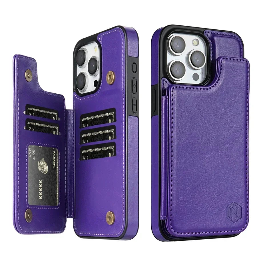 RFID Blocking Leather Wallet Case for iPhone