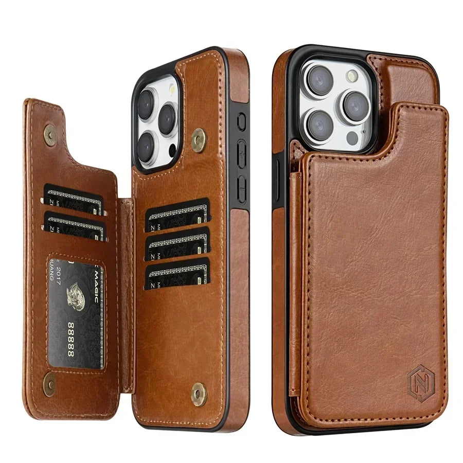 RFID Blocking Leather Wallet Case for iPhone